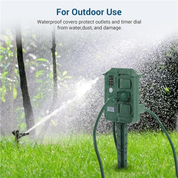 Outdoor Power Stake Timer Waterproof, 100FT Wireless Remote Control, 6 Outlets - Picture 7 of 7
